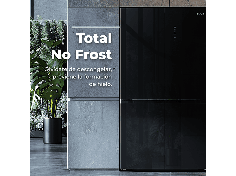 Frigorífico Americano - Evvo F100B Glass Aqua, No Frost, Altura 183,0 cm, Cristal Negro