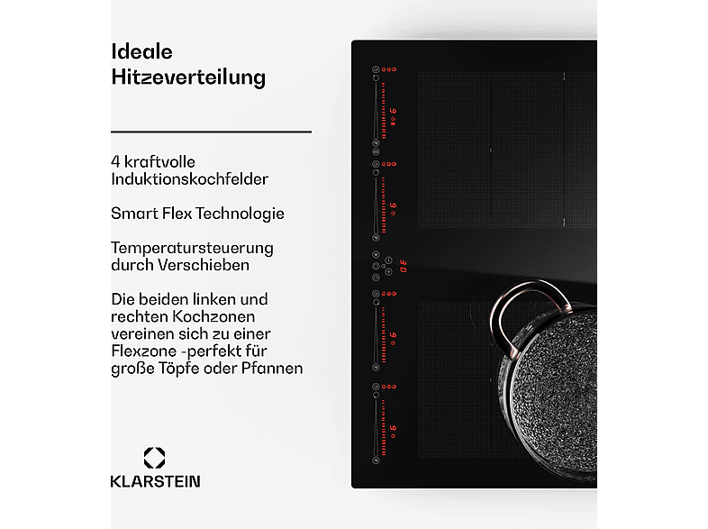 Placa de inducción - Klarstein Masterzone 60 Flex, 4 zonas, 59 cm, Negro
