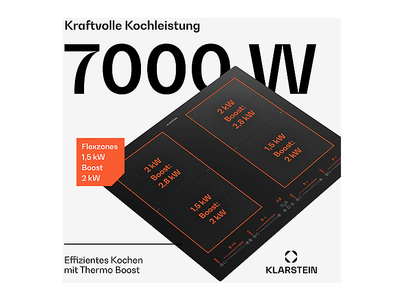 Placa de inducción - Klarstein Masterzone 60 Flex, 4 zonas, 59 cm, Negro