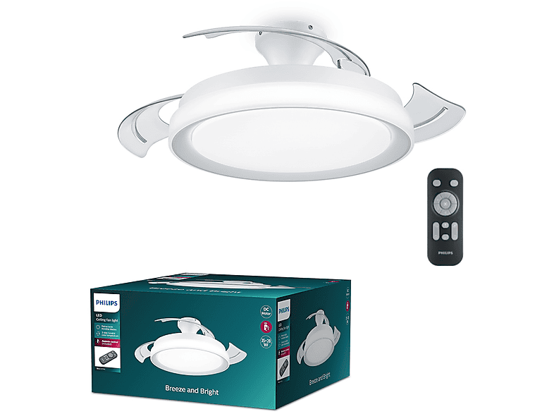 Ventilador de techo - Philips Bliss 2024 DC, 35 W, 6 velocidades, Aspas retráctiles, Blanco