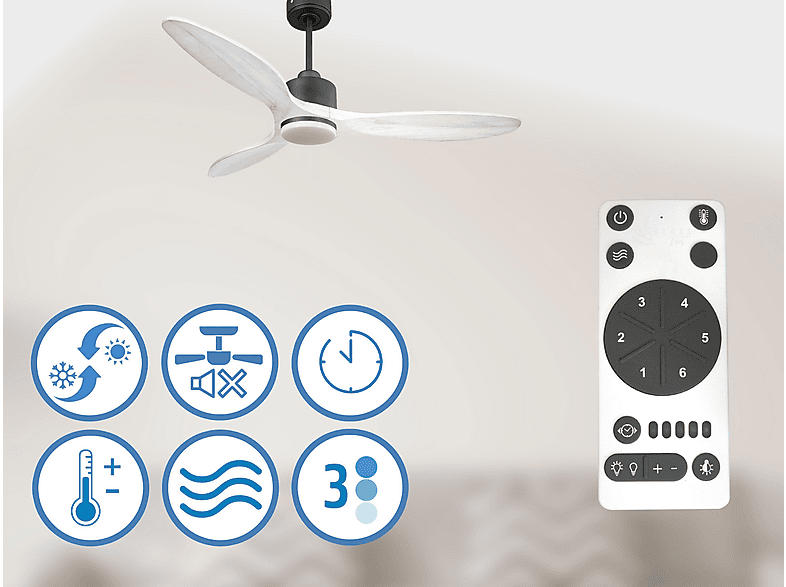 Ventilador de techo - Purline SantoriniD132C03LED65262, 18 W, 6 velocidades, Negro