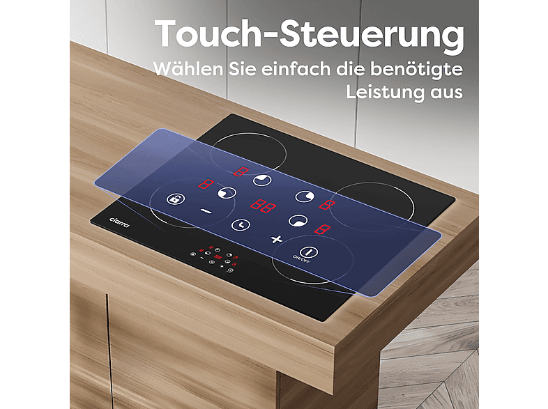 Placa de inducción - Ciarra VM4BIH-D, 4 zonas, 590 mm, Negro