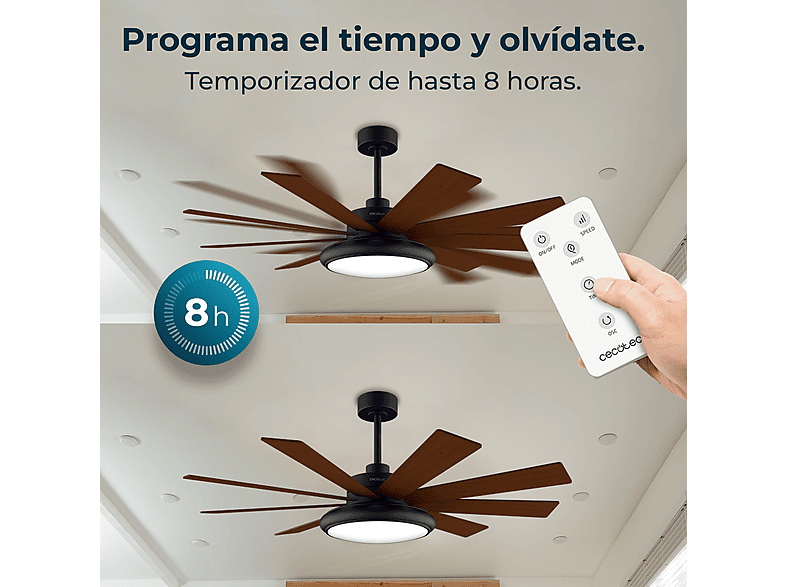 Ventilador de techo - Cecotec EnergySilence Aero 7000 Light Pro, 50 W, 2 velocidades, Marron