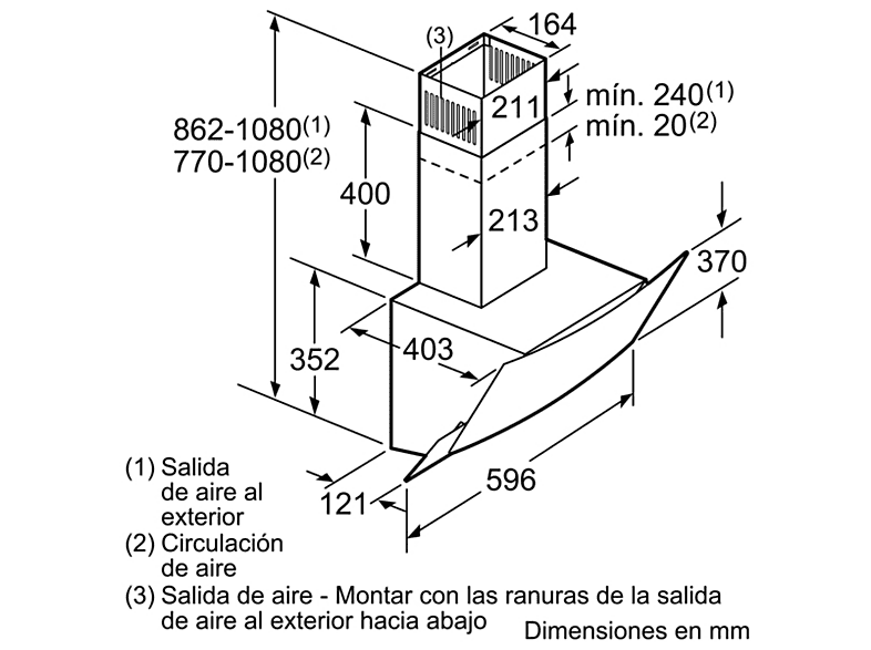Campana decorativa - Balay 3BC565GB, Decorativa, 3 velocidades, 216 W, 530 m³/h, 70 dB, Casete multicapa, Blanco
