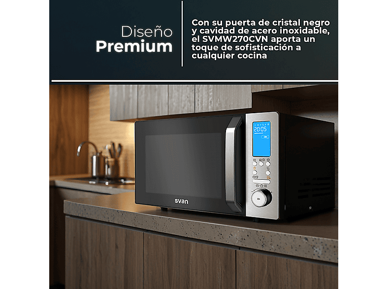 Microondas libre instalación - Svan SVASVMW270CVN, 900 W, 5 potencia, 26 l, Inox