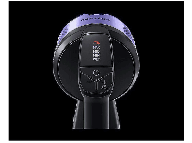 Aspiradora escoba - Samsung Jet 75E Turbo VS20B75B1R4, 550 W, Potencia de succión 200 AirWatt, Depósito 0,8 l, Negro, Cromo, Violeta