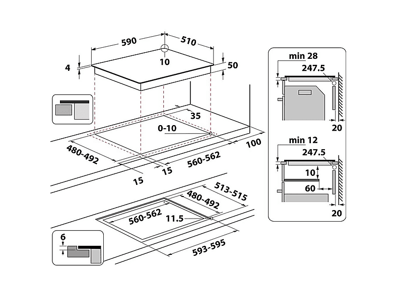 Placa inducción - Whirlpool WF S9860 CPNE, 3 zonas, 590 mm, Negro