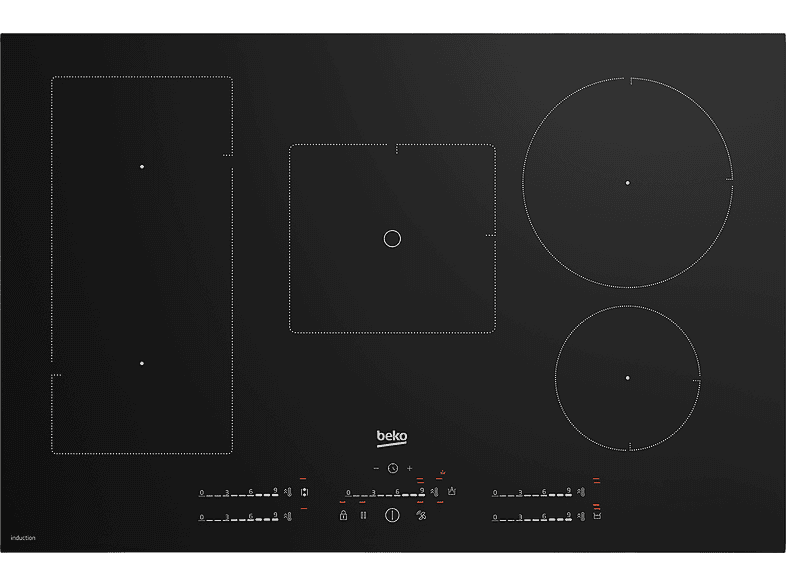 Placa de inducción - Beko BEKHII85770UFT, 5 zonas, 780 mm, Negro