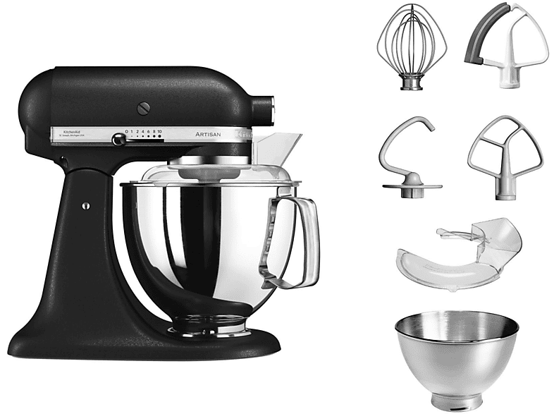 Robot amasador - KitchenAid 5KSM175PSEBK, 300 W, 4,8 l, Negro