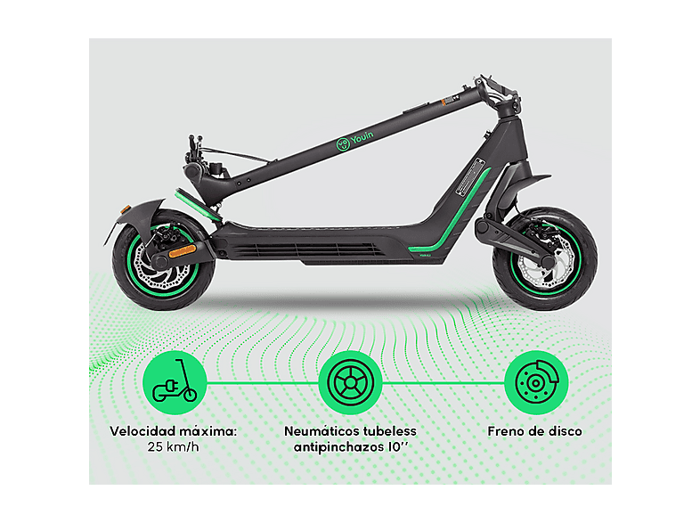 Patinete eléctrico - Youin XL3, Pot. máx. 800 W, Carga máx. 120 kg, 45 km autonomía, 12500 mAh, Negro