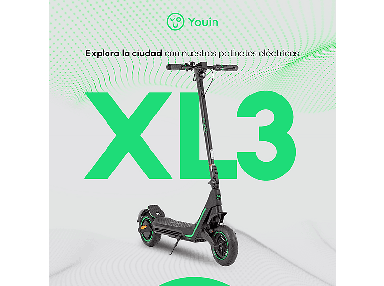 Patinete eléctrico - Youin XL3, Pot. máx. 800 W, Carga máx. 120 kg, 45 km autonomía, 12500 mAh, Negro
