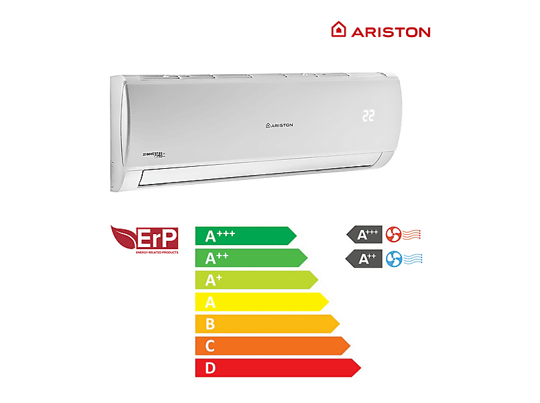 Split 1x1 - Ariston ALYS MUDO25 ++, Frío/Calor, WiFi, Autolimpieza, Función deshumidificador, Modo silencioso, Función Inverter, White