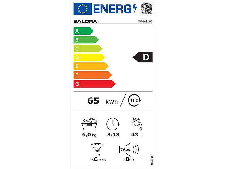 Lavadora carga frontal - Salora WMH6100, 6 kg, 800 rpm, 15 programas, Blanco
