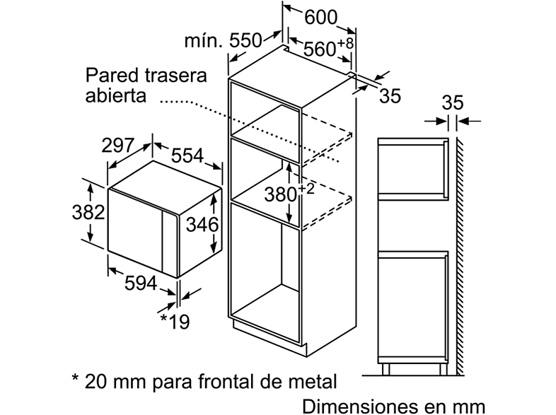 Microondas integrable - Bosch BEL523MS0, 800W, 20 L, Grill, Acero inoxidable