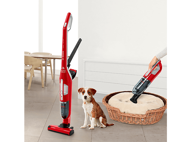 Aspirador escoba - Bosch BBH3ZOO25, 25,2 V, Depósito 0,4 l, Autonomía 55 min, Rojo
