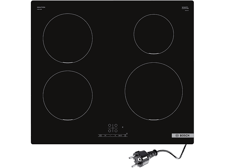 Placa de inducción - Bosch Serie 4 PUE611BB5D, 4 zone(s) zonas, 59,2 m, Negro