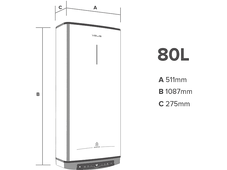 Termo Eléctrico - Ariston VELIS PRO WIFI 80 ES EU + INSTAFIX, 80 l, Blanco