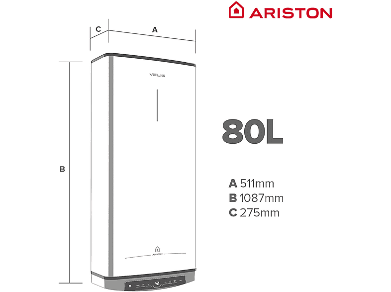 Termo Eléctrico - Ariston VELIS TECH DRY WIFI 80 ES EU + INSTAFIX, 80 l, Gris