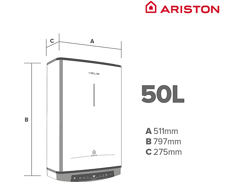 Termo Eléctrico - Ariston VELIS TECH DRY WIFI 50 ES EU + INSTAFIX, 50 l, Gris