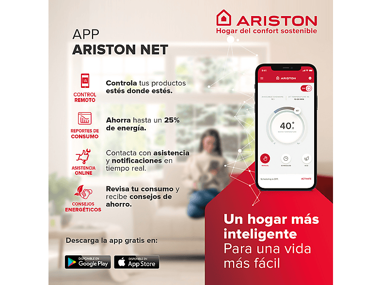 Termo Eléctrico - Ariston VELIS TECH DRY WIFI 100 ES EU + INSTAFIX, 100 l, Gris