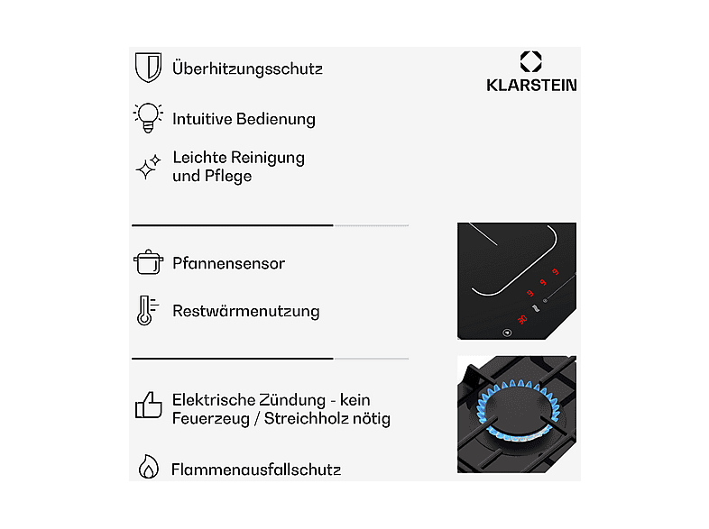 Placa de gas - Klarstein MultiChef 5 inducción, 3 zonas, 90 cm, Negro