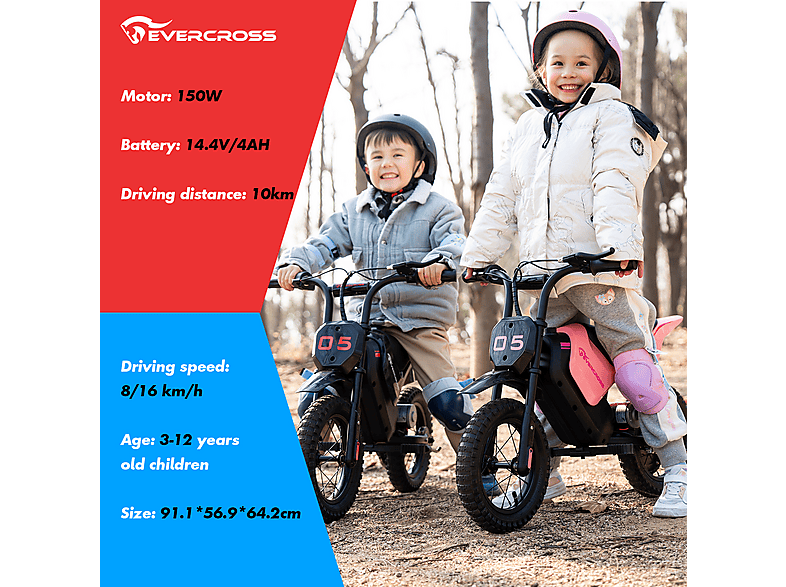 Moto eléctrica infantil - Evercross Tech Moto eléctrica infantil EV05M, motor de 150W, 2 modos de velocidad, apta para niños de 3 a (ref. 141706213)