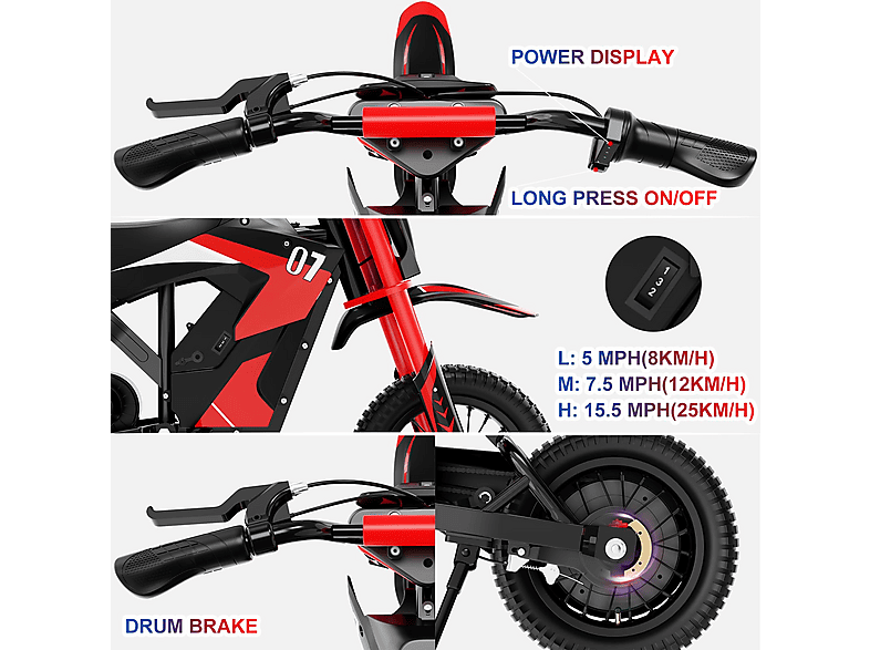 Moto eléctrica infantil - Evercross Tech EV12M de 12 PULGADAS con motor de 300W