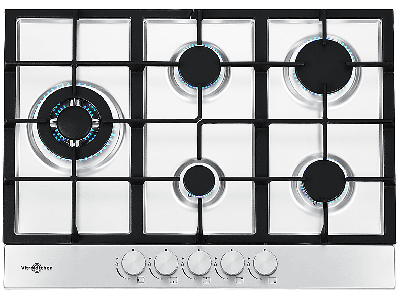 Placa de gas - Vitrokitchen EN73IN, 3 zonas, 51 cm, Inoxidable