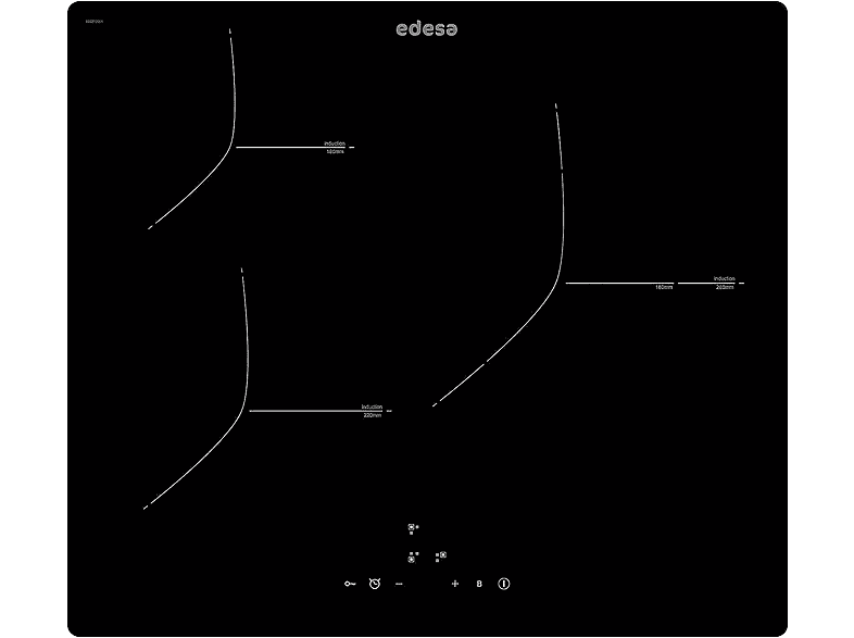 Placa de inducción - Edesa EIT-6328, 3 zonas, 590 mm, Negro