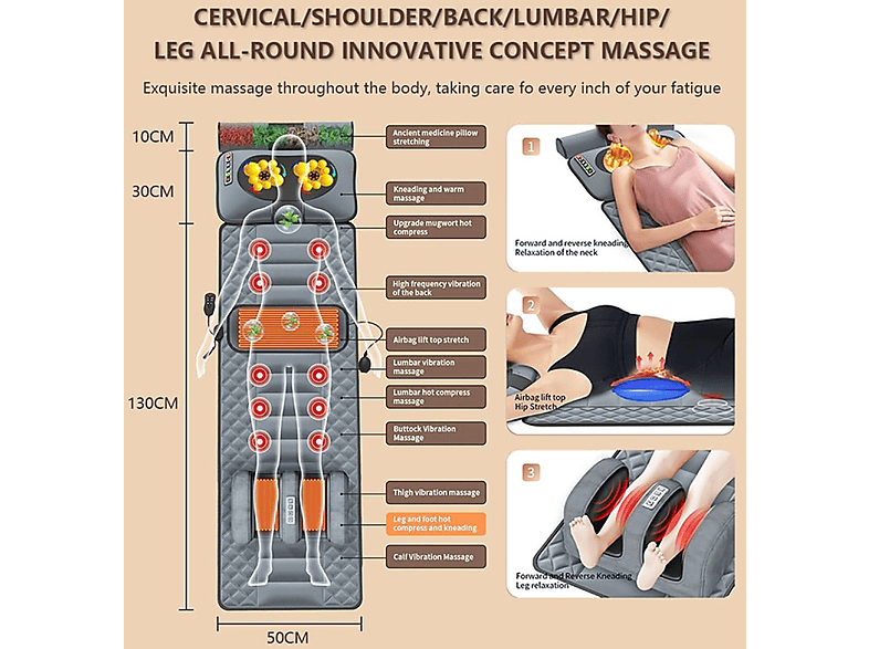 Masajeador - Inf Colchoneta de masaje con almohadillas térmicas para masaje de cuerpo c, Gris