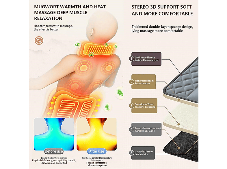 Masajeador - Inf Colchoneta de masaje con almohadillas térmicas para masaje de cuerpo c, Gris