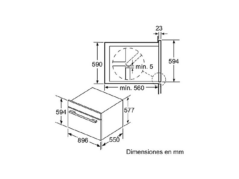 Horno - Bosch Serie 6 VBD5780S0, Multifunción, 112L, 90cm, 10 funciones, LCD, Clase A+, Pirolítico, Negro
