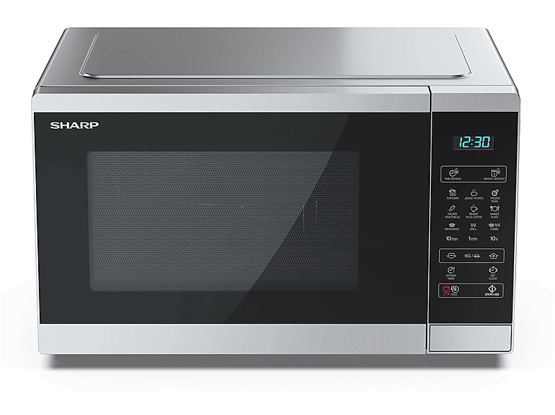 Microondas con grill - Sharp YC-MG252AE-S, 900 W, 11 potencia, 25 l, Plata