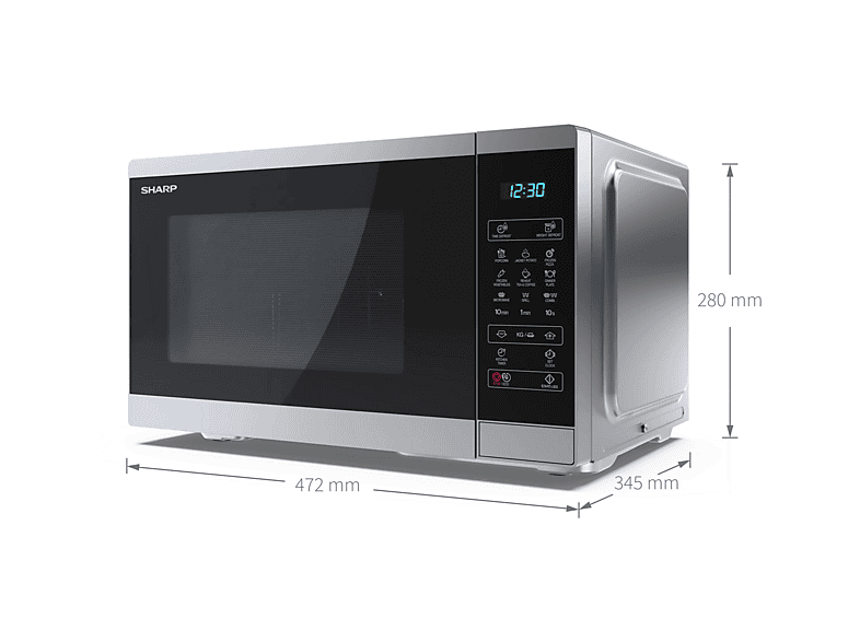 Microondas con grill - Sharp YC-MG252AE-S, 900 W, 11 potencia, 25 l, Plata