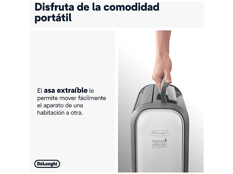 Deshumidificador - De Longhi, De'Longhi Tasciugo AriaDry Light DNS80, Extracción 7.5 l/día, Depósito de 2,8 l, Superficia de 85 m³, Pantalla LCD, Gris