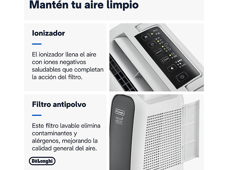 Deshumidificador - De Longhi, De'Longhi Tasciugo AriaDry Light DNS65, Extracción de 6 l/día, Depósito de 2.8 l, Superficie máxima 75 m³, Ionizador