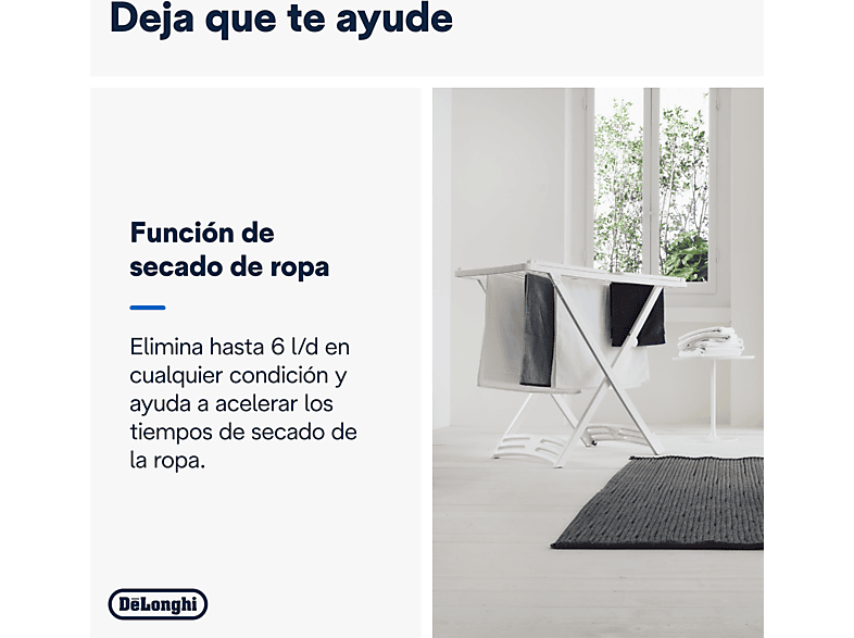 Deshumidificador - De Longhi, De'Longhi Tasciugo AriaDry Light DNS65, Extracción de 6 l/día, Depósito de 2.8 l, Superficie máxima 75 m³, Ionizador