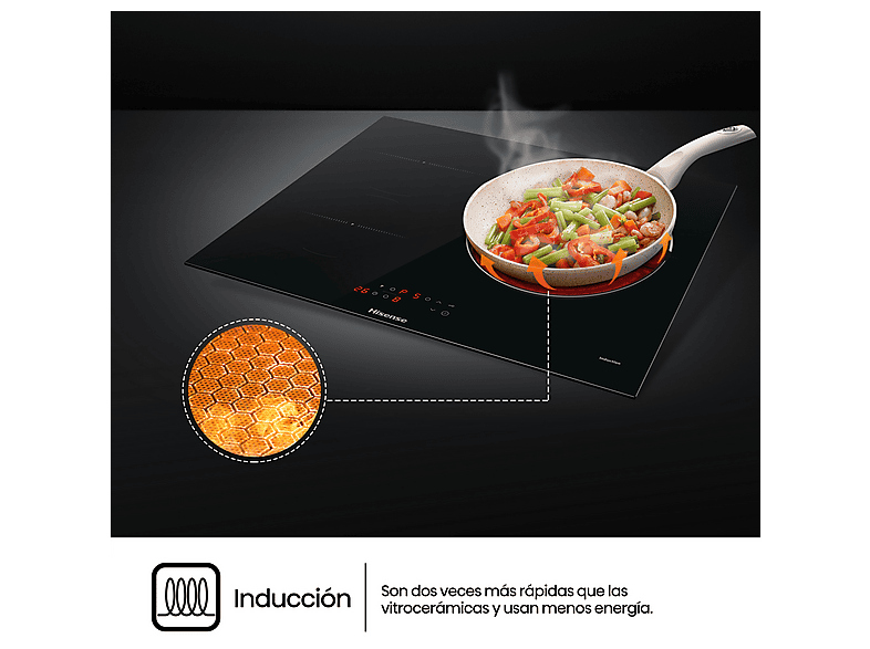 Placa inducción - Hisense HI6321BSOLCE, 3 zonas, 59 cm, Negro