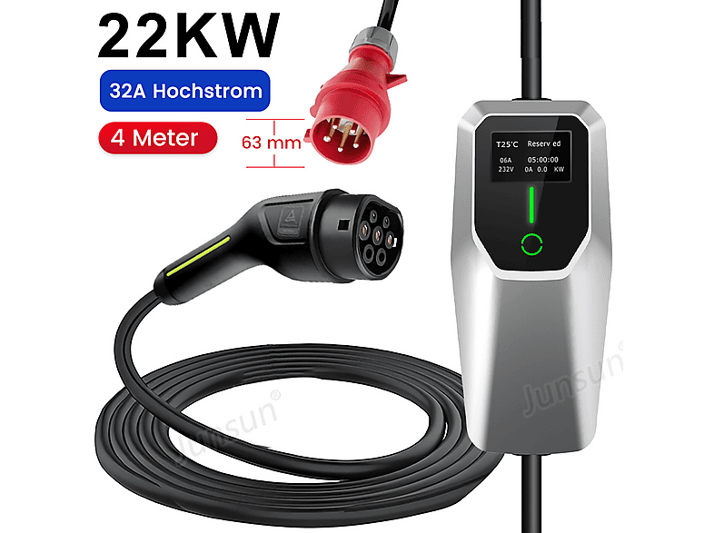 Cargadores vehículos eléctricos - Hexinex 22kW [3-Fases|5 m|6-32A], Black