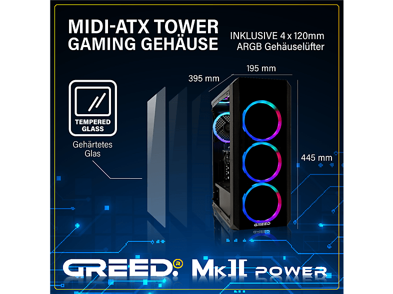 PC Gaming - Greed MK2 Power AMD | Gaming Ordenador / Computer, AMD Ryzen 7 5700X, 32 GB RAM, 1 TB SSD, Radeon™ RX 9070, Windows 11 Pro, Negro