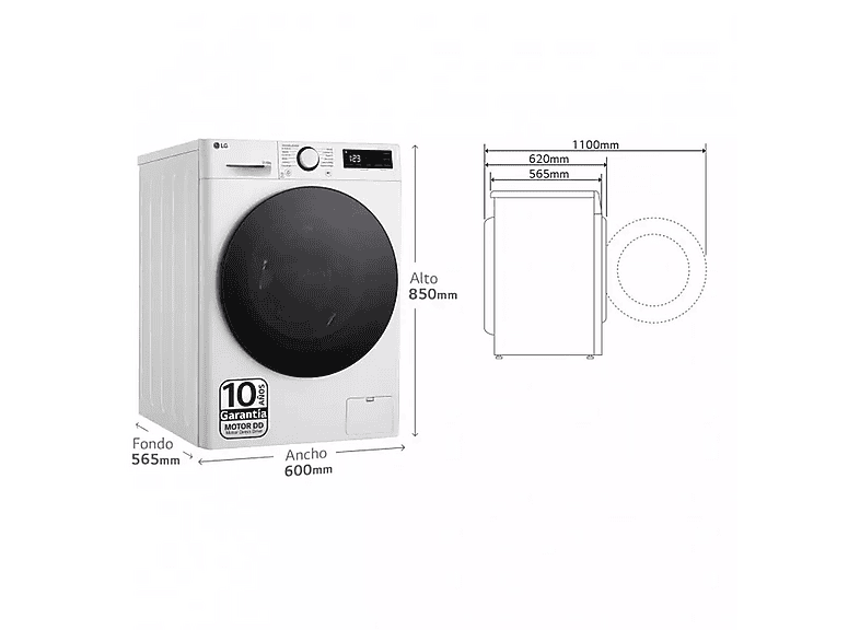 Lavadora secadora - LG AI Direct Drive Turbowash 360, 11 kg + 6 kg, Blanco