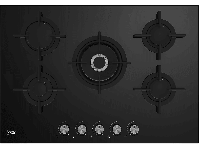 Placa de gas - Beko HILW 75222 SL, 5 zonas, 750 mm, Negro