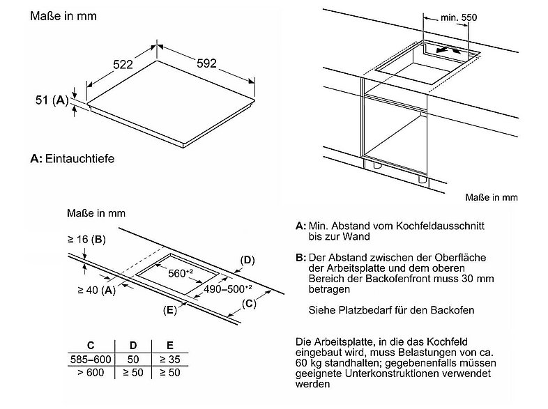 Vitrocerámica - Bosch PVS63KHC1E, 4 zona(s) zonas, 592 mm, Negro