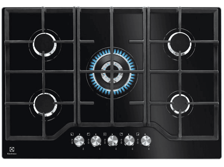 Placa de gas - Electrolux EGG7536K, 5 zonas, 74 cm, Negro