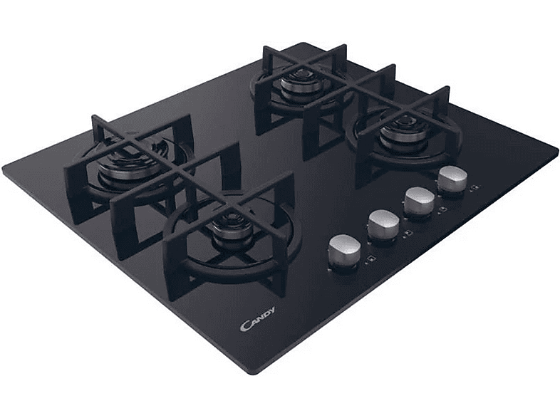 Placa de gas - Candy CVG6B, 4 zonas, NG + LPG (Butane), 595 mm, Negro