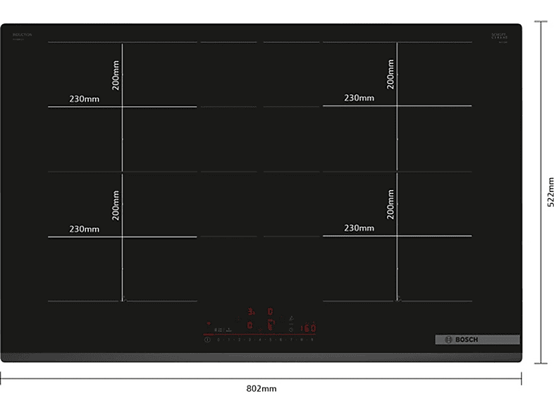Placa de inducción - Bosch PXY83KHC1E, 4 zona(s) zonas, 802 mm, Negro