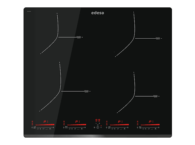 Placa de inducción - Edesa EIM-6422 B, 4 zonas, 900 mm, Negro