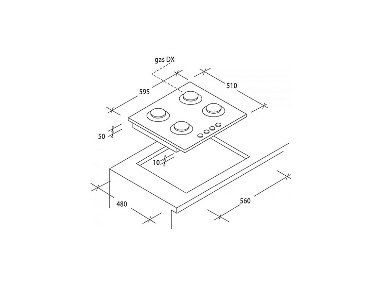Placa de gas - Candy CVG6WW, 4 zona(s) zonas, 595 mm, Blanco