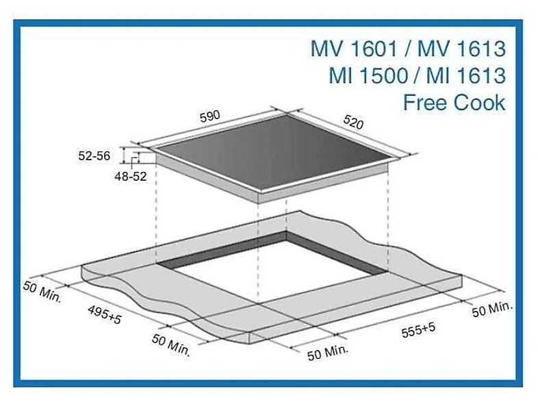 Placa de inducción - Meireles FREE COOK, 2 zonas, 590 mm, Negro