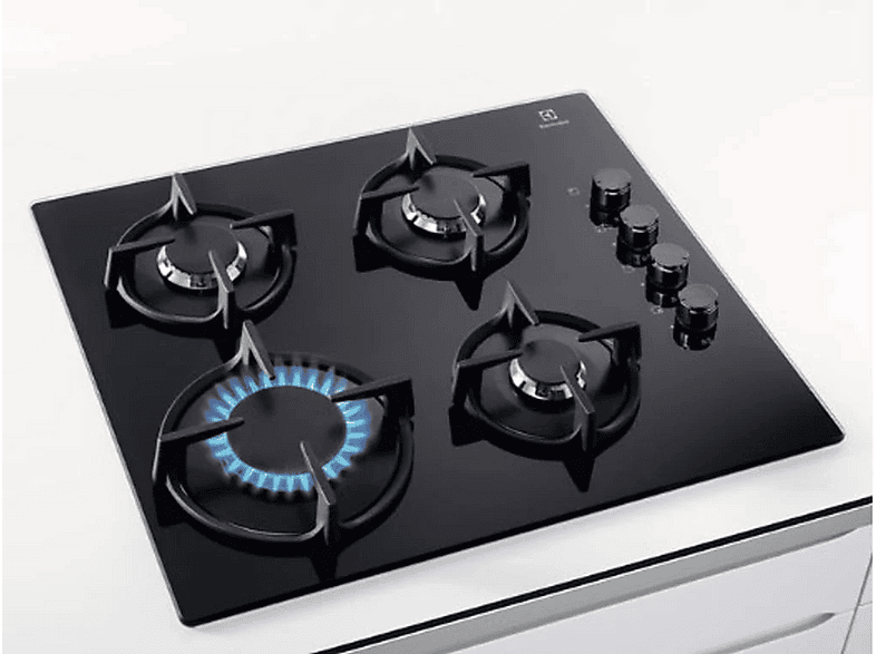 Placa de gas - Electrolux EGG6407K, 4 zonas, 590 mm, Negro